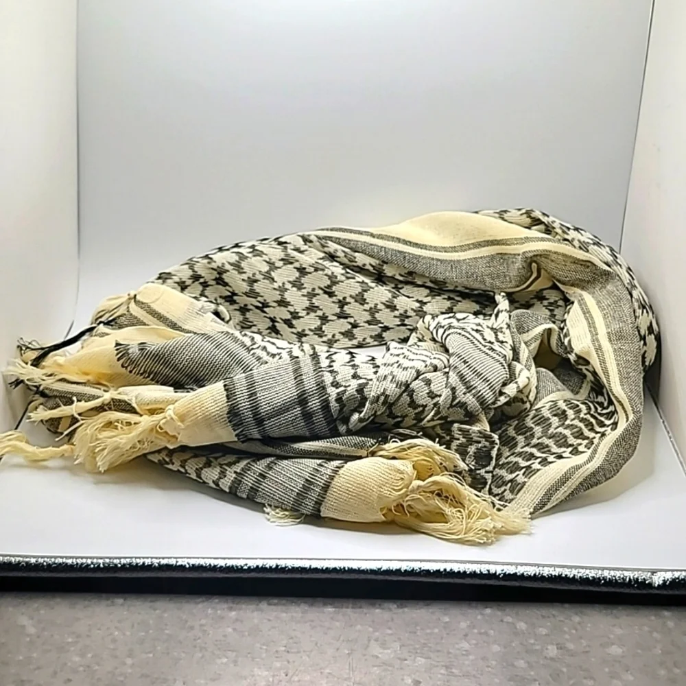 Geometric Fringe Stripes Cream Gray Scarf